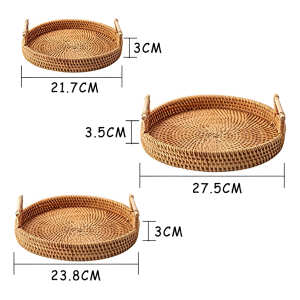 Bandeja Rattan Con Asas Circular Rustica Decorativa 28cm, foto 3