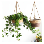 Cesto Porta Maceta Colgante En Ratan Tejido Forrado Grande - Imagen 3