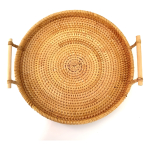 Bandeja Rattan Con Asas Circular Rustica Decorativa 28cm - Imagen 2