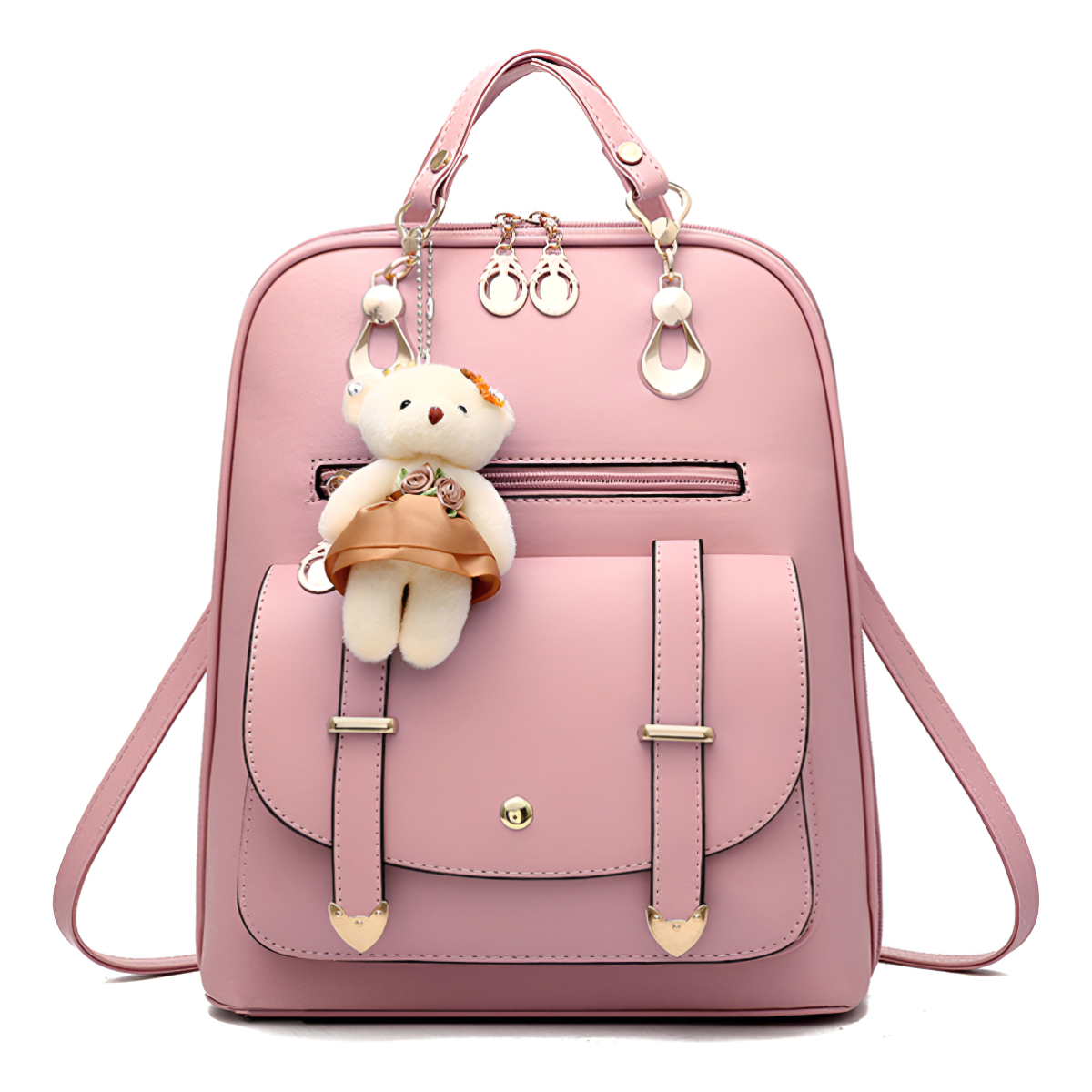 Cartera Mochila Urbana Con Peluche Dama De Cuerina - Imagen 1