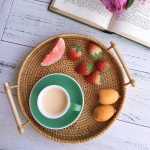 Bandeja Rattan Con Asas Circular Rustica Decorativa 28cm - Imagen 6