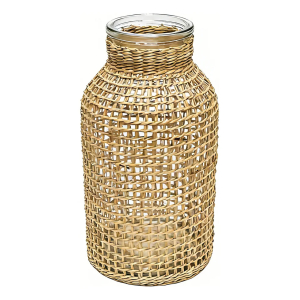 Florero Frasco Boll?n Decorativo De Vidrio Con Mimbre Grande