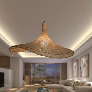 Lámpara De Techo Colgante Bambo Rattan Natural Moderna 30cm