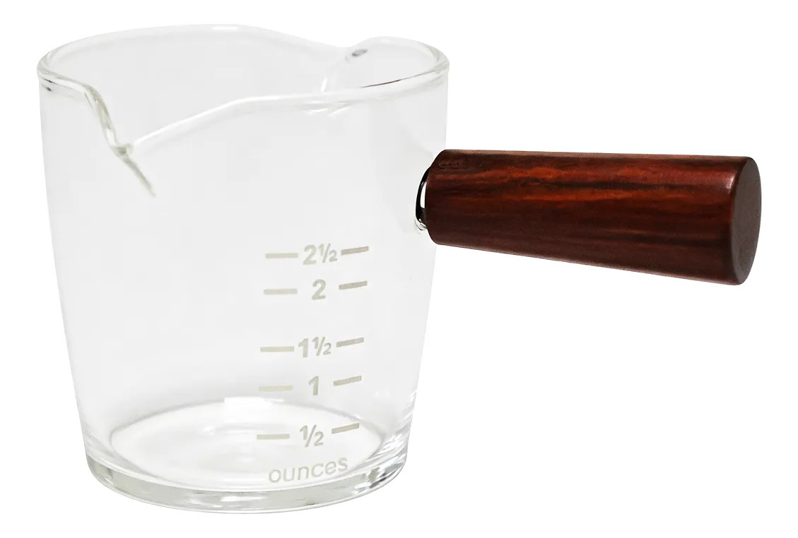 d_674678-mlu109626728229_032026-f.jpg Jarra Medidora Cafe Alcohol Salsas Vidrio Y Madera 70ml - Imagen 1