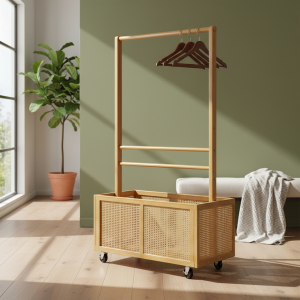 Perchero Con Baúl De Madera Multifuncion Movil Con Ruedas