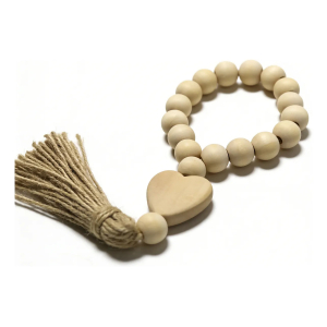 Guirnalda De Cuentas De Madera Con Borlas Y Corazón Rústico