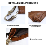 Bolso Cartera Cuero Alta Calidad Gran Capacidad Asa De Tela - Imagen 7