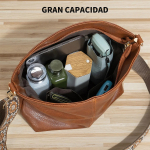 Bolso Cartera Cuero Alta Calidad Gran Capacidad Asa De Tela - Imagen 5
