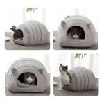 Cueva Cama Peluche Acolchada Para Gatos Perros Grande Color Verde Diseño Oruga - Imagen 5