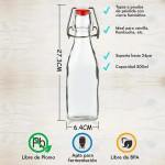 Botella De Vidrio Tapon Hermetico Para Fermentacion 500ml Transparente - Imagen 4