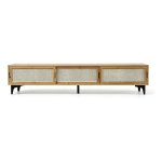 Rack Tv Bambú Ratán 160 Cm Con Puertas Corredizas - Imagen 3