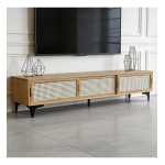 Rack Tv Bambú Ratán 160 Cm Con Puertas Corredizas - Imagen 4