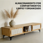 Rack Tv Bambú Ratán 160 Cm Con Puertas Corredizas - Imagen 6