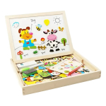 Caja Pizarra Doble Puzzle En Madera + Marcador Y Tiza Op 2