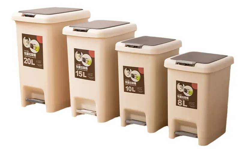 d_947912-mlu77072784507_062024-f.jpg Papelera De Cocina Cesto Tacho De Basura Doble Tapa 20 L Color Beige - Imagen 1